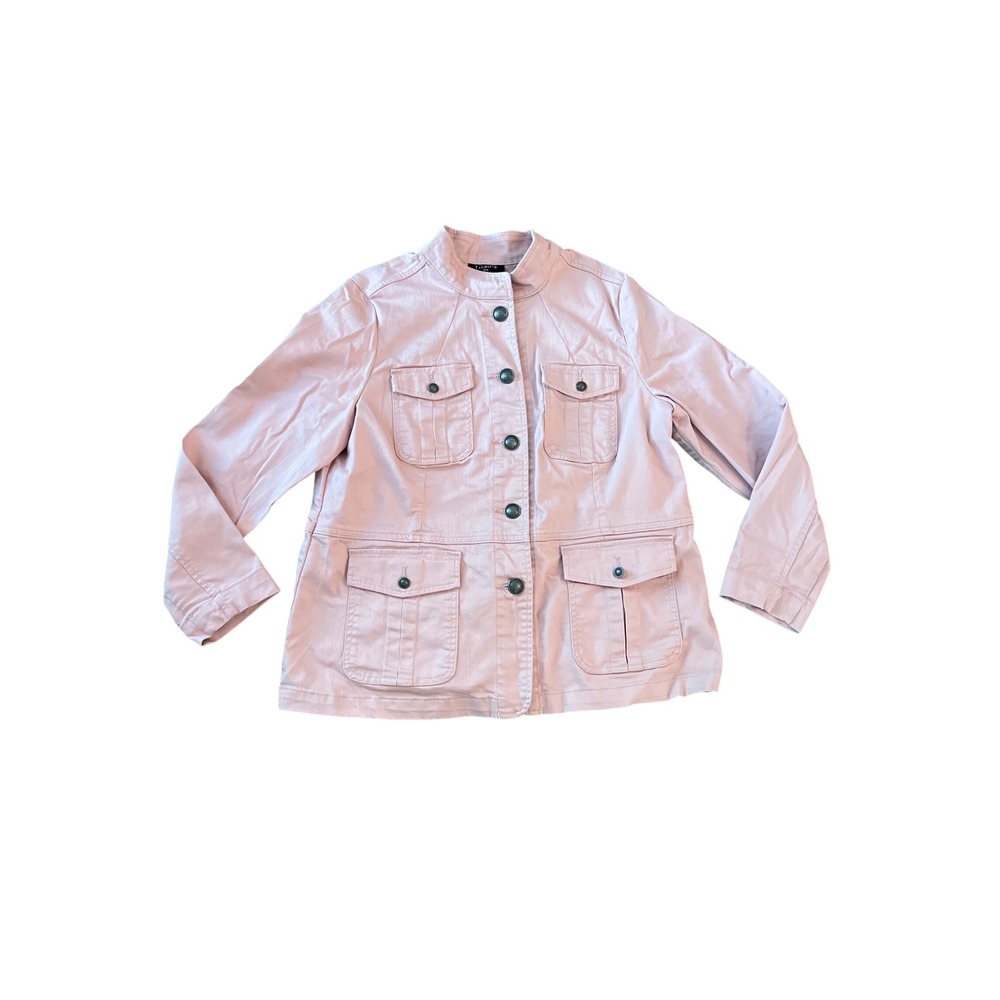 Talbots Plus Women Pink Utility Jacket Mock Neck Button Front Size X
